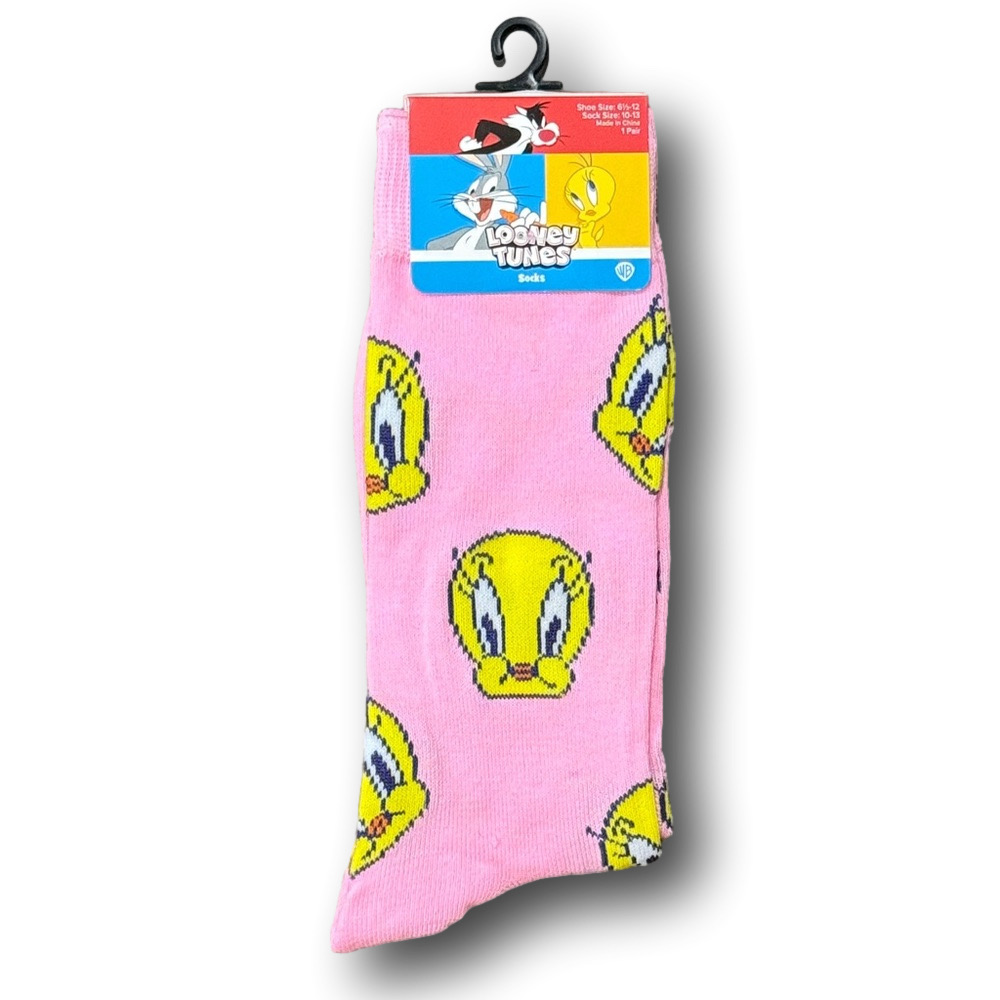3/$20 Tweety Bird Looney Tunes Funny Novelty Crew Socks - NWT
